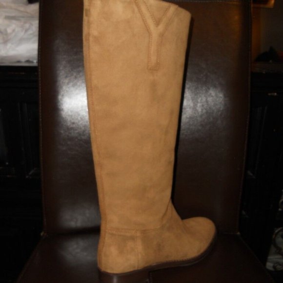 YSL Yves Saint Laurent CHYC Suede Knee High Flat Boots Tobacco Brown - Picture 3 of 10